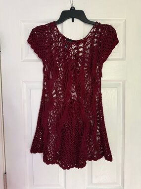 Handmade Crochet Tunic Top in Deep Wine
